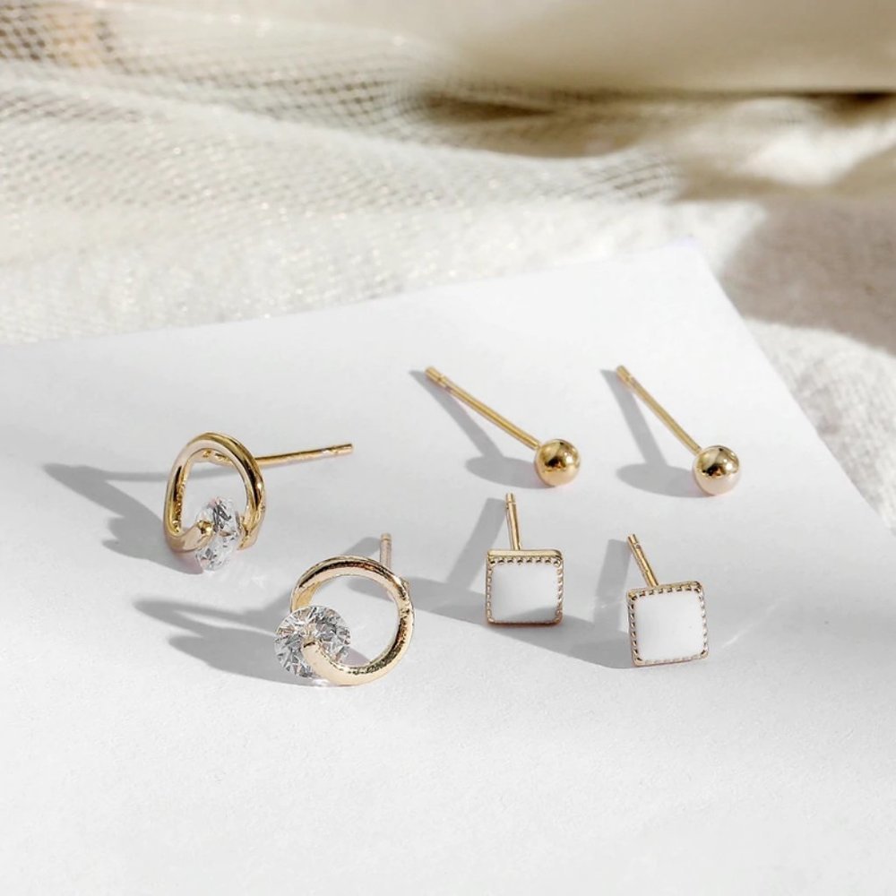 [3 Pairs] 925 Sterling Silver Diamond Earrings C - Picture 2 of 2